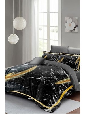 Orevio Çift Kişilik Nevresim Takımı Özel Dokuma Pamuk Saten 3D Digital Dark Marble, MONOHOME3430HF
