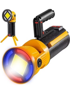Store MX-W5164-3 Kırmızı Mavi Çakarlı Cob Ledli Şarjlı Kamp El Feneri Işıldak