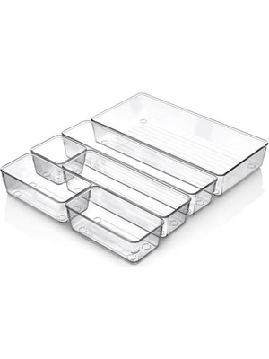 Orevio Şeffaf Kristal Plastik Organizer Seti, 6 Parça, 6 Farklı Boyda Çekmece Kutusu