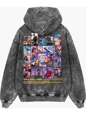 Sekizbiraltı New Game Story Graphic Baskılı Yıkamalı Siyah Oversize Unisex Hoodie