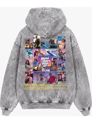 Sekizbiraltı New Game Story Graphic Baskılı Yıkamalı Beyaz Oversize Unisex Hoodie