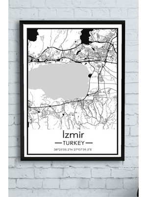 Orevio (PSTER14401) Siyah Izmir Harita Dekoratif Tasarım Çerçeveli Tablo 21 x 30