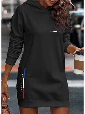 Nigrum Pardus Nıgrum Pardus Özel Seri Kapüşonlu Amsterdam Baskılı %100 Pamuk Kışlık Kadın Spor Hoodie Elbise