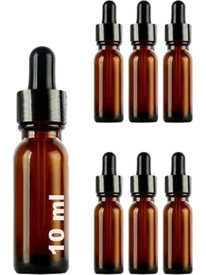 Orevio Kapak; 10 ml Metal Kapaklı Damlalık Dropper Şişesi Serum 10 cc Cam Şişe 6 Adet (Siyah, Amber/kahverengi)