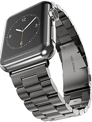 Orevio Apple Watch ile Uyumlu Premium Metal Kordon Paslanmaz Çelik Materyal 42-44-45-46-49 mm Için (Siyah)