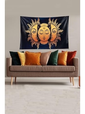 Orevio Lacivert Güneş ve Ay Leke Tutmaz Kadife Kumaş Duvar Örtüsü Duvar Halısı Tapestry YWLL383,70 x 100