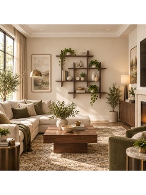 Woodwera Modern Ahşap Duvar Rafı, Masif Çam Raf, Dekoratif Kitaplık, Bitki Rafı, Salon Duvar Dekoru