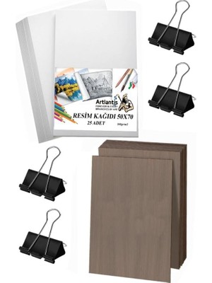 Orevio Karakalem Eskiz Çizim Seti Durolit Seti 50X70 cm Duralit 1 Adet 50X70 Resim Kağıdı 25 Adet Mandal Metal 4 Adet