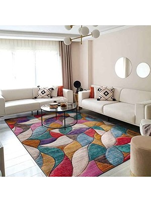 Orevio Duena Desenli Kadife Pamuk Tabanlı Yıkanabilen Kaydırmaz Antibakteriyel Salon Halısı 120X180