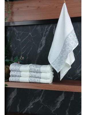 Orevio Dantelli Güpürlü Lüks %100 Pamuk Çeyizlik 6'lı El ve Yüz Havlu Seti 40X70 - Gri - 4400