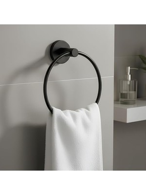 Orevio Vidalı Siyah Renkli Yuvarlak 16 cm Banyo Mutfak Lavabo Pratik Havluluk Askılığı