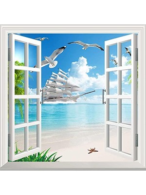 Orevio Pencere Poster Duvar Kağıdı Gemi Kuşlar Yapışkanlı Sticker