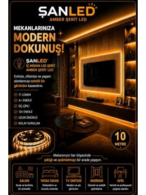Orevio 3 Çipli Iç Mekan Şerit LED Tüm Mekanlar-(Trafosuz) 5,10,20,30,40,50,100M (Amber, 10)