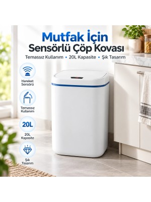 Techora Sale Mutfak Için 20L Sensörlü Otomatik Kapaklı Çöp Kovası