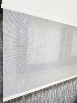 Orevio Saten Çizgili Çift Mekanizmalı Tül Stor Perde Ekru MT1001 110X260 Ekru