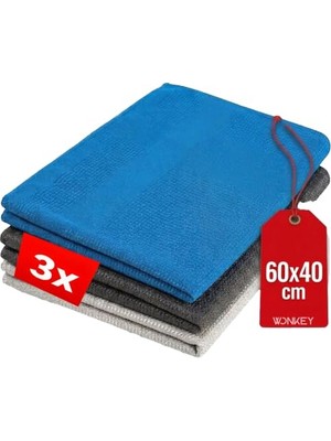 Orevio Mikrofiber Cam, Toz, Mutfak, Oto ve Motosiklet Temizlik Bezi, 60X40 Cm, 3'lü Paket