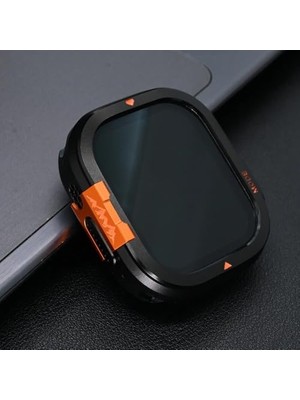 Orevio Apple Watch Ultra/ultra 2/3 49 mm Metal Kasa + Curved Glass Kırılmaz Cam (Siyah)