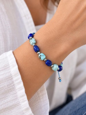 Home Larimar ve Lapis Lazuli Doğal Taşlı Ayarlanabilir Bileklik
