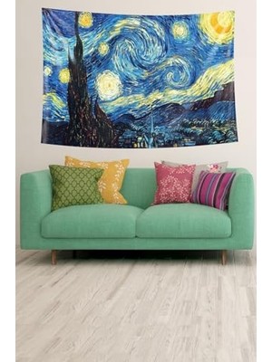 Orevio Yıldızlı Geceler Van Gogh Desenli Leke Tutmaz Kadife Dokulu Kumaş Duvar Örtüsü Duvar Halısı Tapestry, 70 x 100