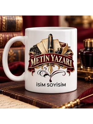 Metin Yazarı Kupa Bardak Dolma Kalem ve Daktilo Desenli