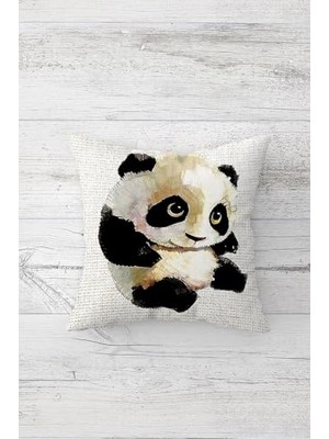 Orevio Sevimli Panda Yavrusu Çift Taraflı Baskılı Gizli Fermuarlı Yastık Kılıfı, Siyah-Beyaz 45 x 45