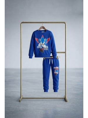 Jeliboomkidswear Çocuk Mavi Sonic Baskılı Iki Iplik Eşofman  Takımı