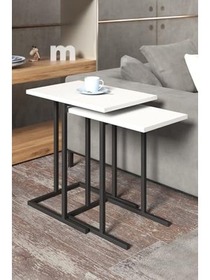 Orevio 3100B Model 2'li Beyaz Zigon ve Yan Sehpa