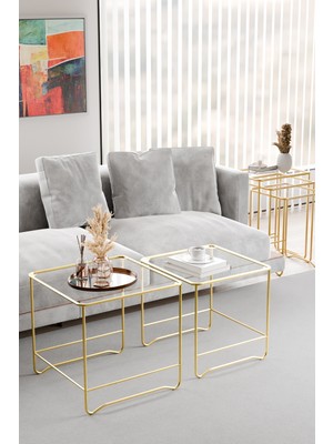CATCHME Orta Sehpa Salon Oturma Odası Ikili Kare Gold