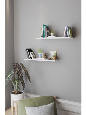 CATCHME Duvar Rafı Kitaplık Mutfak Banyo Yaşam Alanı 20 x 70 cm 2 Adet Beyaz Altın Kollu