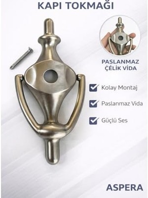 Orevio Kapı Tokmağı; Metal, Paslanmaz Çelik Vida, Modern Tasarım, Kolay Montaj, Dayanıklı Kapı Vuracağı