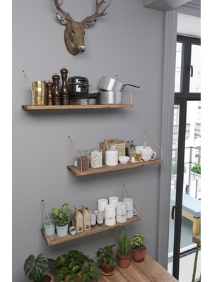 CATCHME Duvar Rafı Kitaplık Mutfak Banyo Yaşam Alanı 3 'lü Set 15 x 55 cm Gold Kol