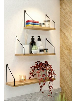 CatchMe 3’lü Set Duvar Rafı Siyah Kol MDF Malzeme Modern Tasarım 50 cm Genişlik 15 cm Derinlik