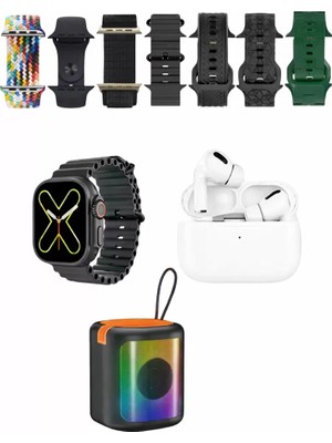 Bezos Karler Bass K28 Kombo 7 Adet Kordon Akıllı Saat Airpods Kulaklık Kablosuz Hoparlör Set - Siyah