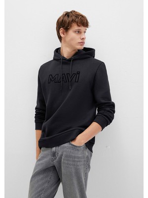 Mavi Logo Baskılı Kapüşonlu Siyah Sweatshirt 0610941-900