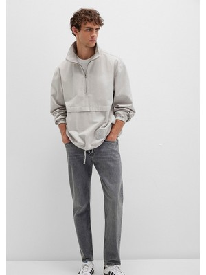 Mavi Yarı Fermuarlı Kanguru Cepli Gri Sweatshirt 0211684-70074