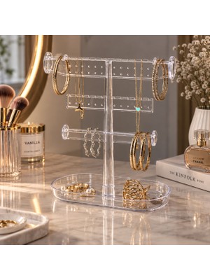 Şeffaf Aksesuar Standı Takı Organizer Küpe Kolye Bileklik ve Yüzük Düzenleyici Takı Sergileme Standı