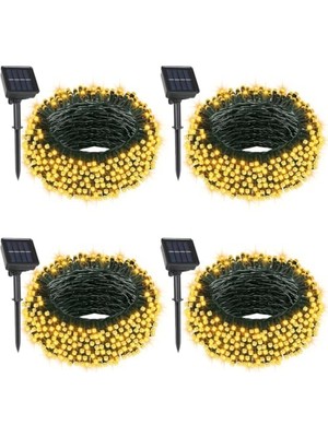 Orevio 4'lü Güneş Enerjili Solar LED Işık Zinciri, Toplam 400 LED 48 Metre, IP65 Su Geçirmez, 8 Aydınlatma Modlu