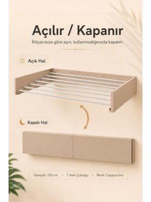 Orevio Cappuccino Metal Duvar Tipi Katlanır Çamaşır Kurutma Askısı 120 cm