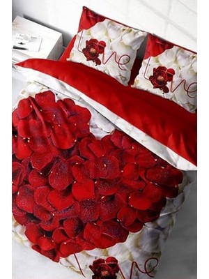 Orevio Sevgililer Günü Çift Kişilik Nevresim Takımı 3D Pamuk Saten Heart Rose, MONOHOME24895