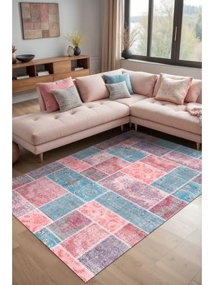 Orevio Samen Patchwork Şönil Kaymayı Önleyici Doğal Pamuk Tabanlı Yıkanabilir Antibakteriyel Çevre Dostu Salon Halısı 140X200