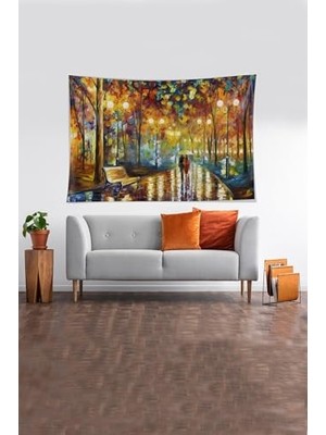 Orevio Bej Yağmurda Yürüyen Çift Desenli Leke Tutmaz Kadife Kumaş Duvar Örtüsü Duvar Halısı Tapestry YWLL462,35 x 50