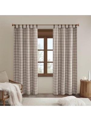 Orevio Anaheim Kabin Ekose Perde Penceresi; Isı Yalıtımlı Polar Astar, Oturma Odası Dekoru Yatak Odası Için Işık Engelleyici Örtüsü, 1-Tekli Panel Paketi, 50" x 84", Suni Deri Tab, Kahverengi