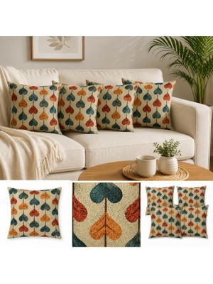 Orevio Yastık; 4'lü Dijital Baskılı Dekoratif Kılıfı Seti 45X45 Cm, Retro Yaprak Deseni, Sonbahar Renkleri (Kırmızı, Turuncu, Gri), Keten Dokulu Kumaş, Yumuşak ve Dayanıklı Kırlent Kılıfı, Ev, Ofi
