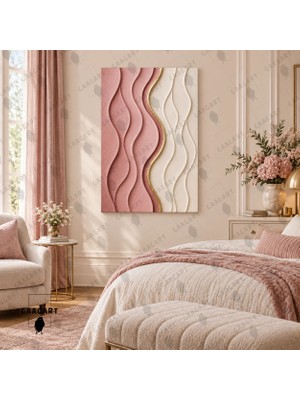 Gaagart Tekli Dikey Kanvas Tablo Dijital Baskı Pudra Krem Dalgalı Dokulu Gold Detaylı Zarif Modern Salon Tablosu