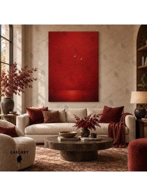 Gaagart Tekli Dikey Kanvas Tablo Dijital Baskı Kırmızı Deniz ve Uçan Kuşlar Minimalist Modern Dekoratif Duvar Tablosu