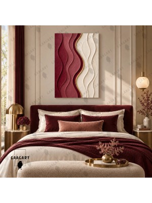 Gaagart Tekli Dikey Kanvas Tablo Dijital Baskı Bordo Krem Dalgalı Dokulu Gold Detaylı Şık Modern Duvar Tablosu