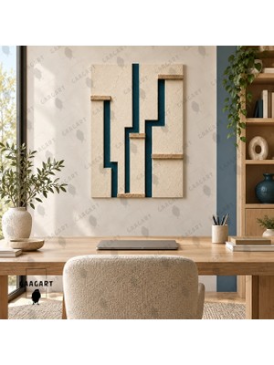Gaagart Tekli Dikey Kanvas Tablo Dijital Baskı Lacivert Bej Geometrik Çizgiler Minimalist Modern Dekoratif Duvar Tablosu