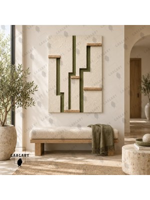 Gaagart Tekli Dikey Kanvas Tablo Dijital Baskı Haki Bej Geometrik Çizgiler Minimalist Modern Salon Ofis Tablosu