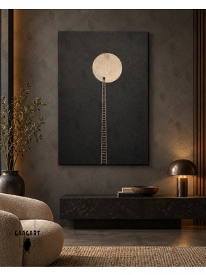 Gaagart Tekli Dikey Kanvas Tablo Dijital Baskı Ay ve Merdiven Minimalist Sürreal Figürlü Modern Dekoratif Duvar Tablosu