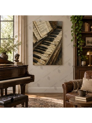 Gaagart Tekli Dikey Kanvas Tablo Dijital Baskı Vintage Piyano ve Notalar Müzik Temalı Retro Dekoratif Duvar Tablosu